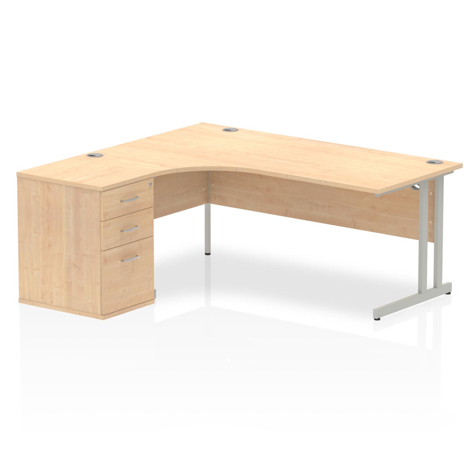 Impulse 1800mm Left Crescent Office Desk Maple Top Silver Cantilever ...