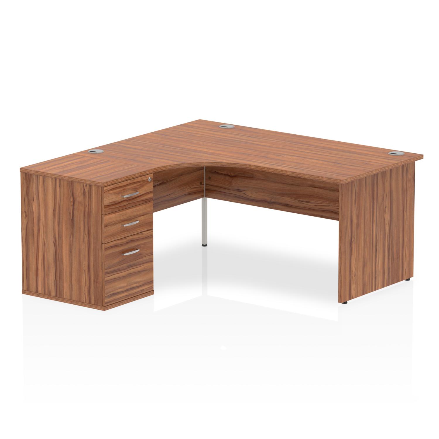 Impulse 1600mm Left Crescent Office Desk Walnut Top Panel End Leg ...