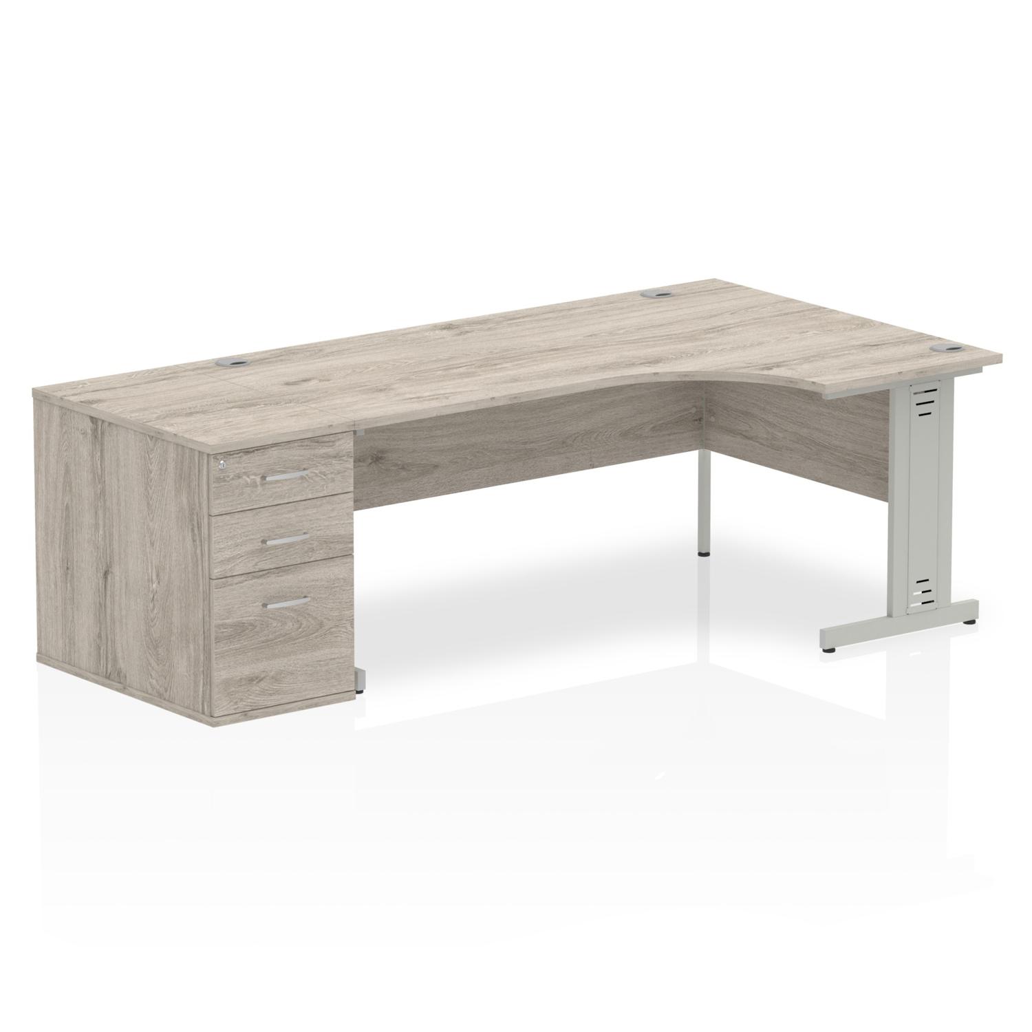 Impulse 1800mm Right Crescent Office Desk Grey Oak Top Silver Cable ...