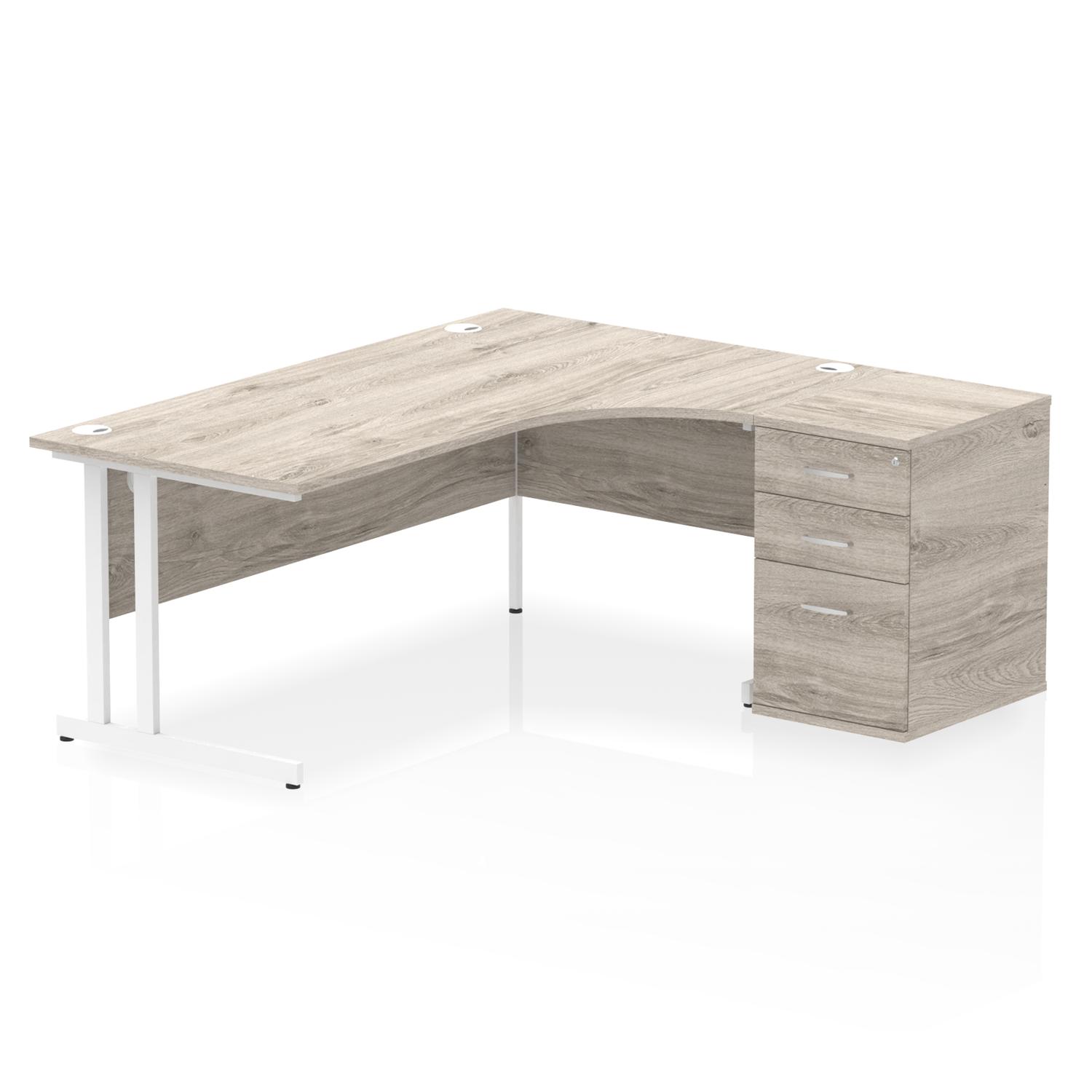 Impulse 1800mm Right Crescent Office Desk Grey Oak Top White Cantilever ...