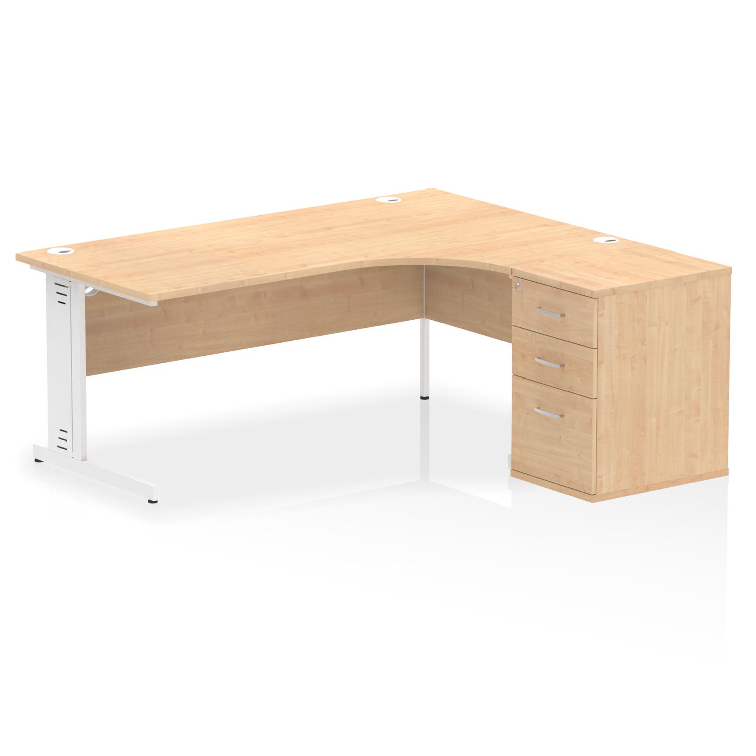 Impulse 1800mm Right Crescent Office Desk Maple Top White Cable Managed ...