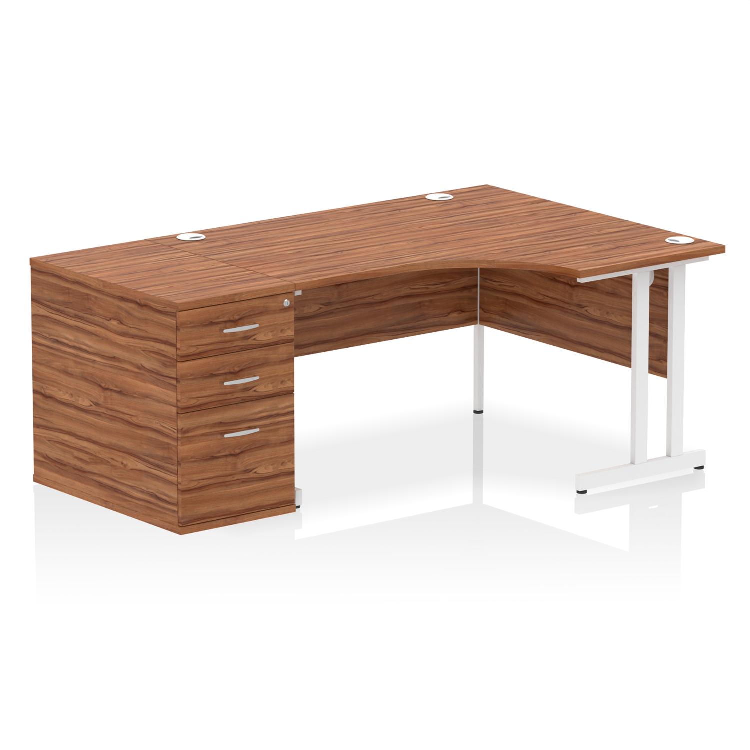 Impulse 1400mm Right Crescent Office Desk Walnut Top White Cantilever ...