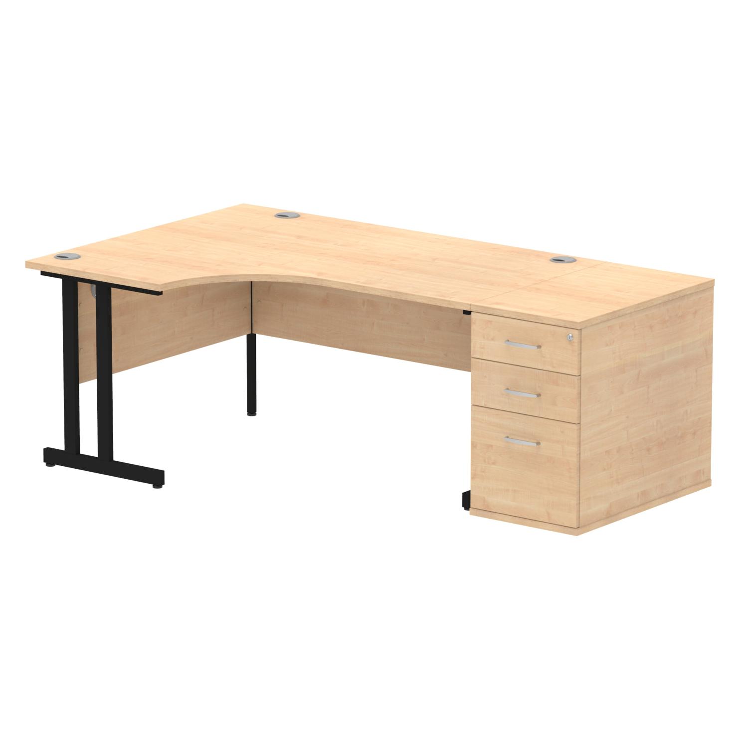 Impulse 1600mm Left Crescent Office Desk Maple Top Black Cantilever Leg ...