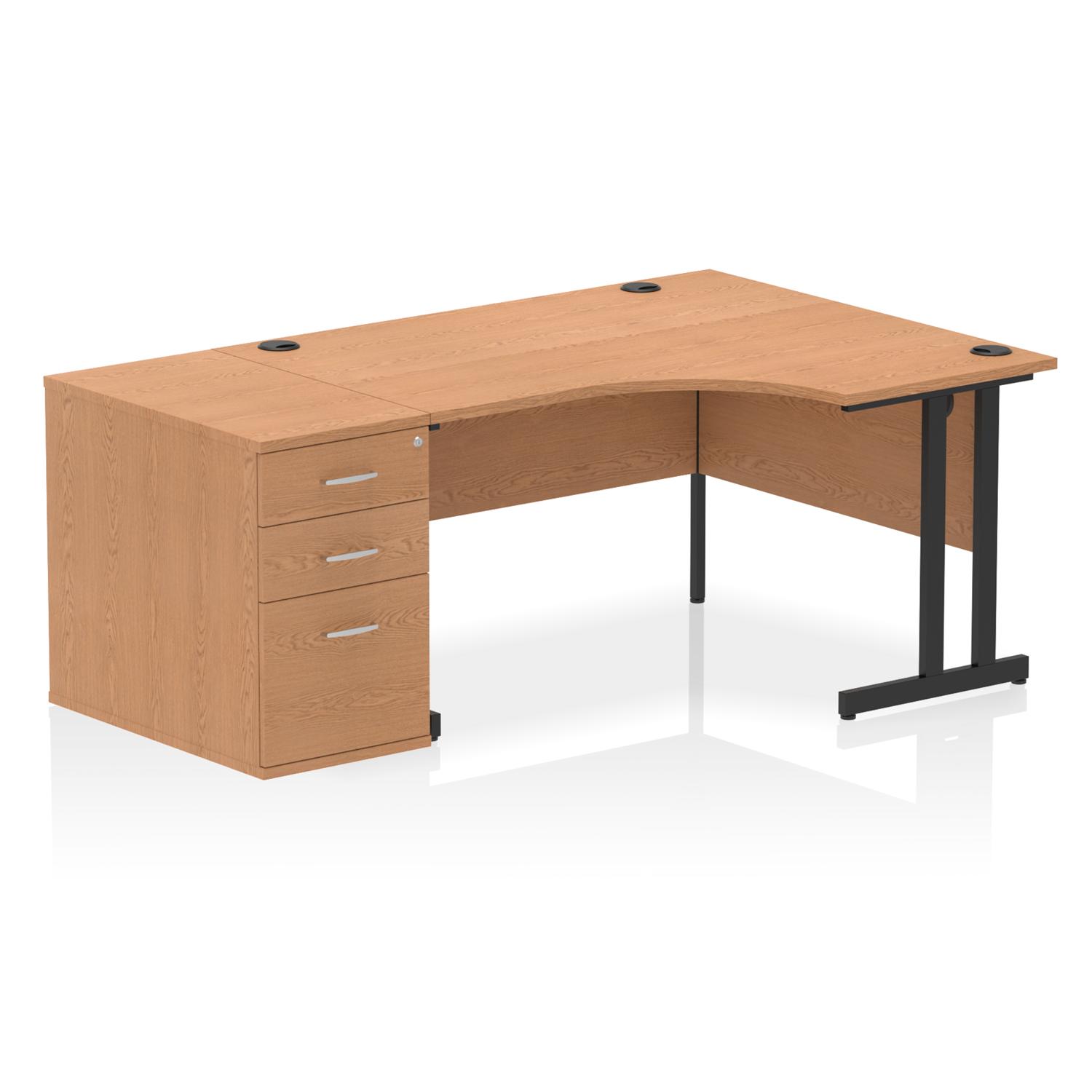 Impulse 1400mm Right Crescent Office Desk Oak Top Black Cantilever Leg ...