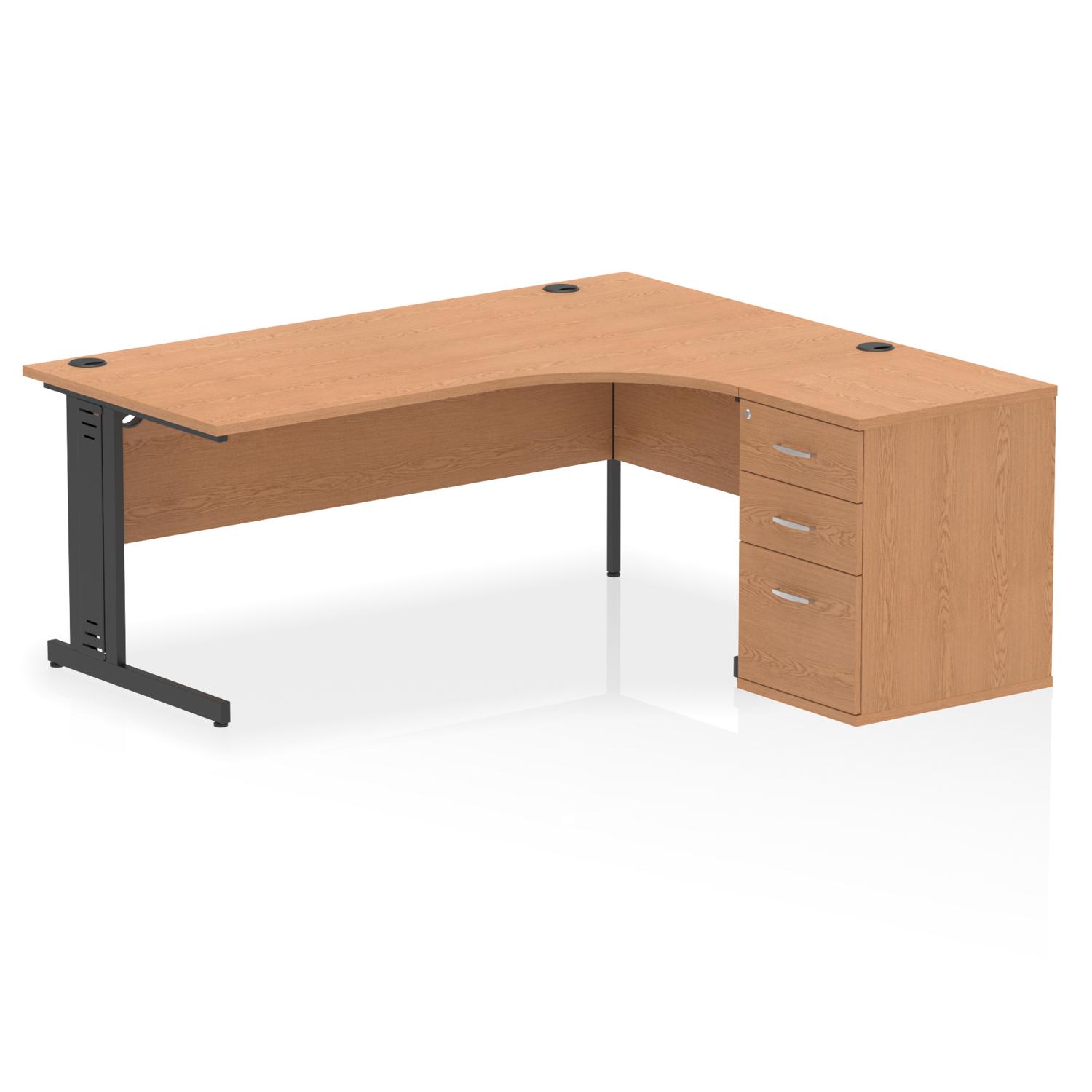Impulse 1800mm Right Crescent Office Desk Oak Top Black Cable Managed ...