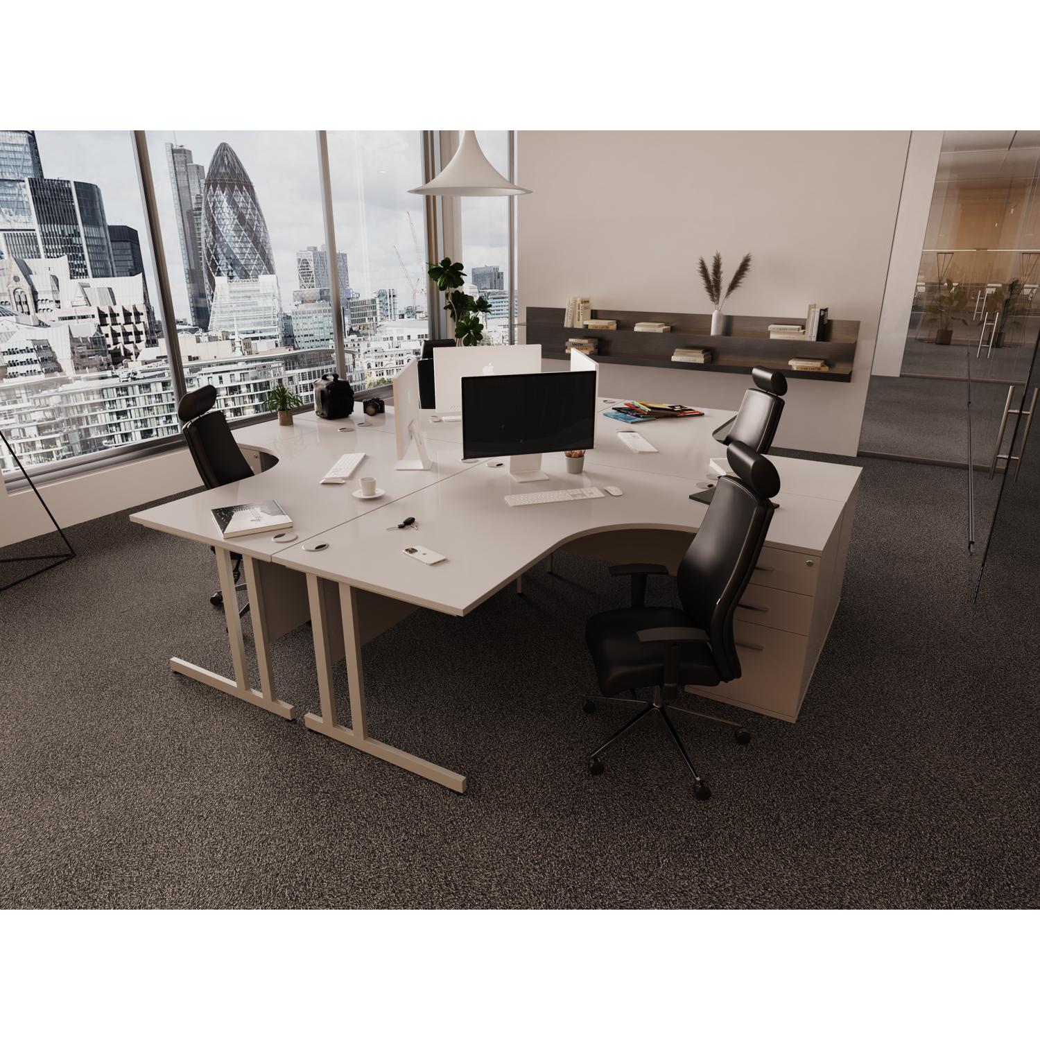 Impulse 1400mm Left Crescent Office Desk Oak Top Silver Cantilever Leg ...